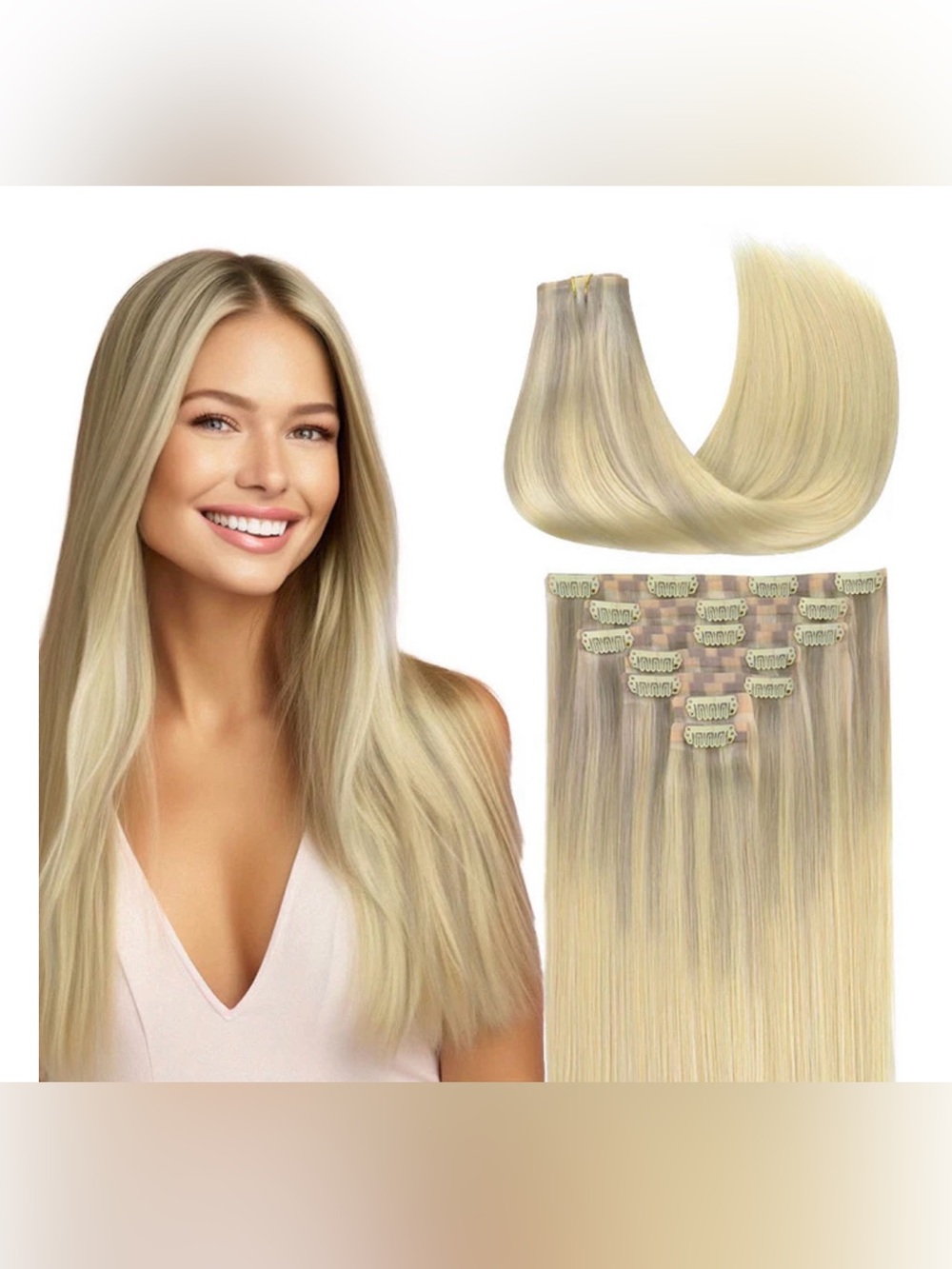 Goo Goo Clip-in Hair Extensions, Platinum Blonde Balayage 22” with hanging case